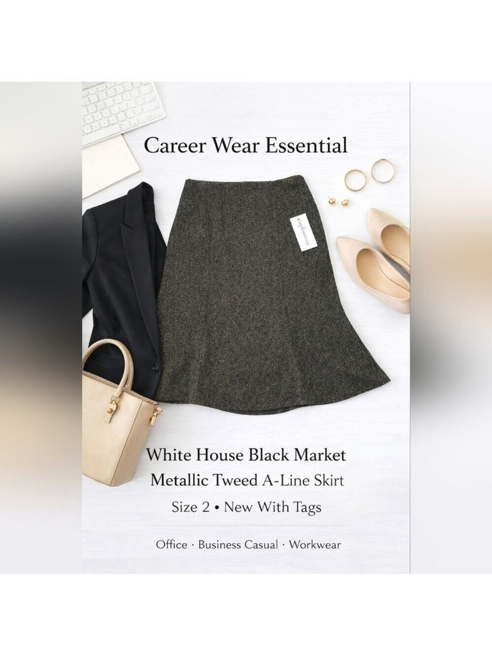 NWT White House Black Market Metallic Tweed A-Line Skirt NWT Size 2